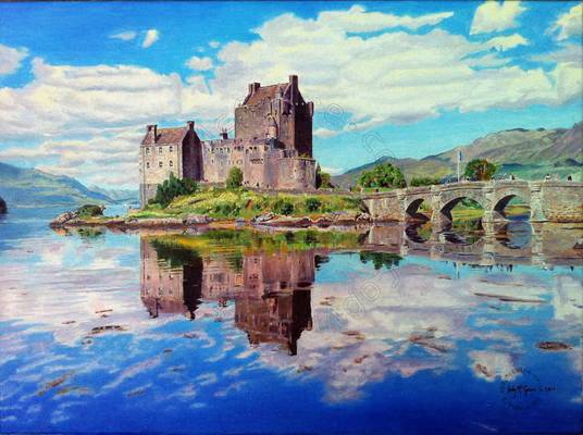 Eilean Donan Castle Oil Painting - on Canvas Board - 70x50cm (27.5"x19.5")
