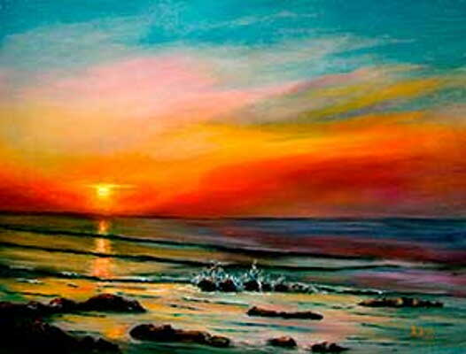 Sunset-Lossiemouth-West-Beach - Oil on mdf  14 x 18 inches