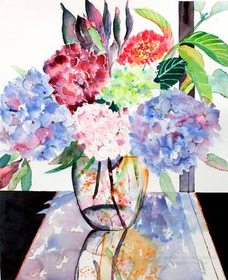 Garden Flowers in a Glass Vase - Watercolour - 40cm x 50cm