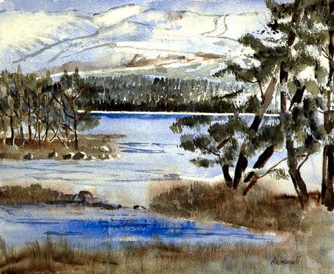 Loch Morlich, Cairngorms, Winter - Watercolour - 35cm x 28cm