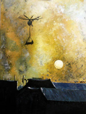 To Fight Another Day - RAF Chinook shot down by Taliban is winched back to Kandahar Air Field - Acrylic on board -  A3