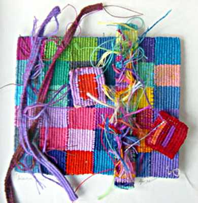 Chaos Now - miniature tapestry collage - cotton linen
