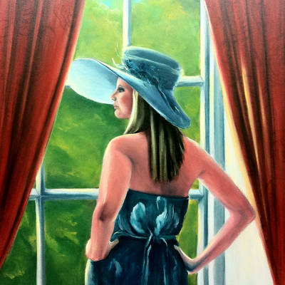 Lady in Blue - 100 x 100 cms - Oil on deep edge canvas