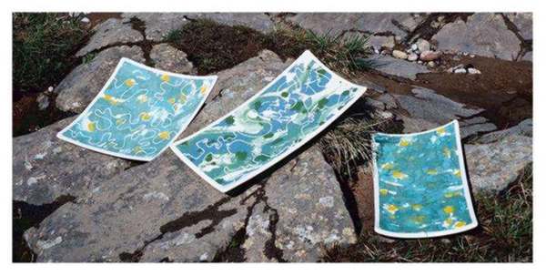 Ocean Platters series -  Earthenware platters decorated with engobes, tube-lining & lusters
