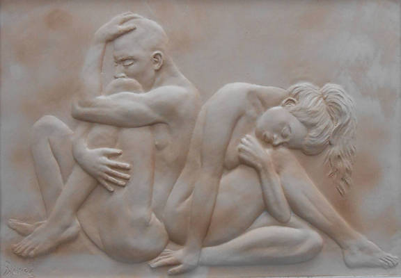 Regret’s - a relief in clay - app 50cm x 44cm framed
