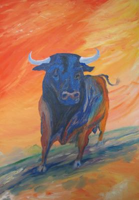 Bull 1 - Oil on canvas board - 43cms x59cms