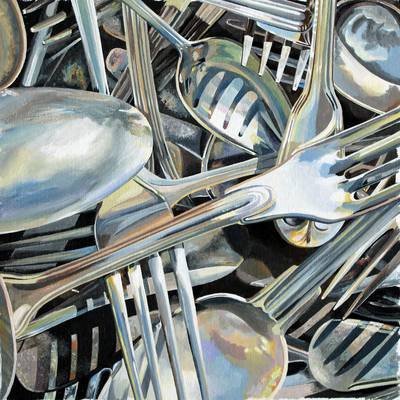 Forks and Spoons - Acrylic on Canvas Board