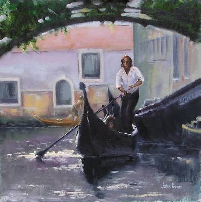 Gondolier, Venice - Oil on Board