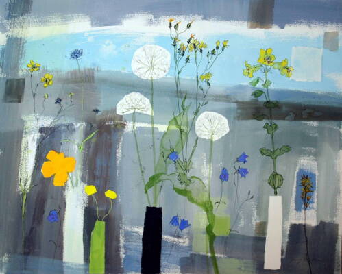 White Hill with Wild Flowers - 53 x 63 cm - Watercolour