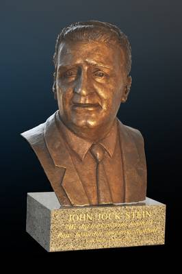John 'Jock' Stein, bronze portrait, from McKenna's statue outside Celtic's Parkhead stadium, Glasgow.
