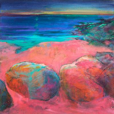 Red Soaked Rocks, Gairloch - 40x40cms - Acrylic