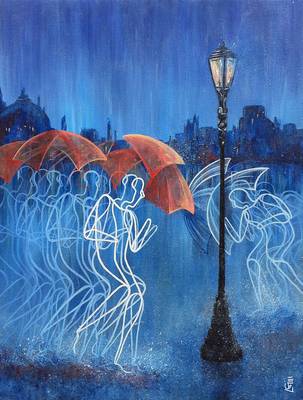 Umbrellas At Dusk - 22.5 x 28.7 Ins - Acrylic On Canvas - 2014