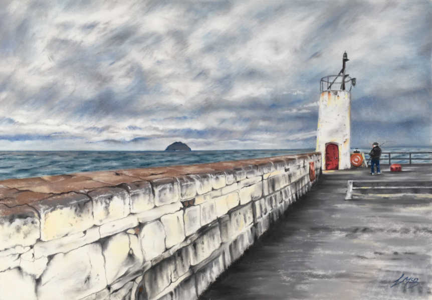 Fisherman On Girvan Pier - Soft Pastel and Pastel Pencil - 2019 - 20 x 29cm approx