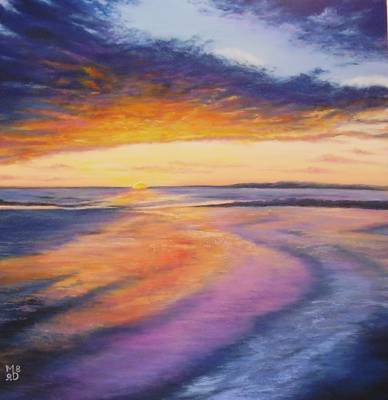 Sunset on Killantringan Beach, Nr Portpatrick - 20 x 20 - Pastel on glass Paper
