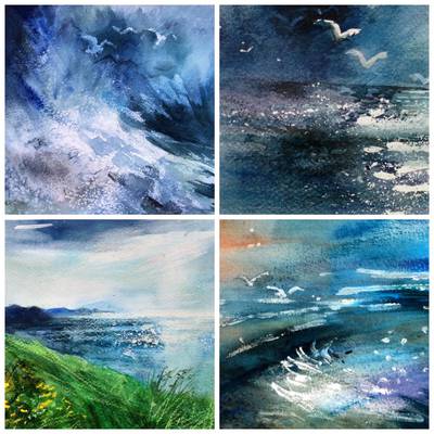 Sea Texture - Group of 4 Watercolours - 11ins X 14 ins