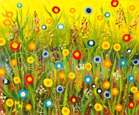 Happy Little Garden 1 - Acrylics on canvas - 12ins x 10ins