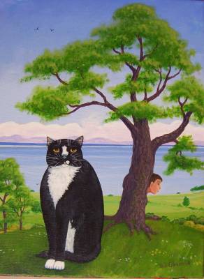 Boy behind the Tree - Acrylic on Canvas - W 25cm x H 30cm