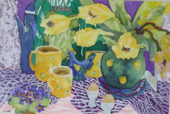 Breakfast Table - Watercolour/Oil Pastel