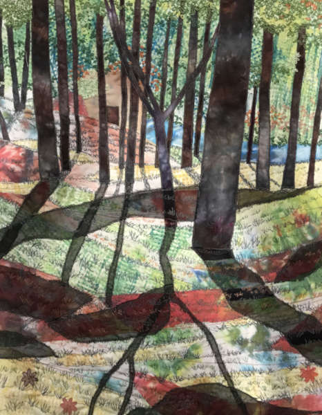 Tree Shadows - Textile and Stitch - framed 77cm x 60cm