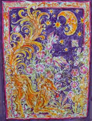 Dog with Curly Tail - Batik on Cotton - W 70 cm X H 100 cm