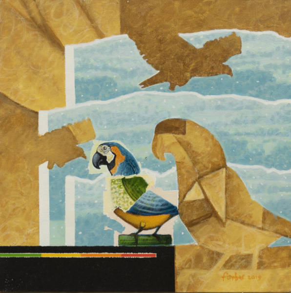 Landscape with Birds - Acrylic on Linen on Board - 38.2 x 38.2cm - 2019