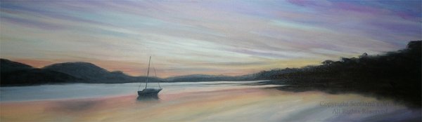 Loch Lomond at Dusk - Oil on Stretched Canvas - 40ins x 12ins