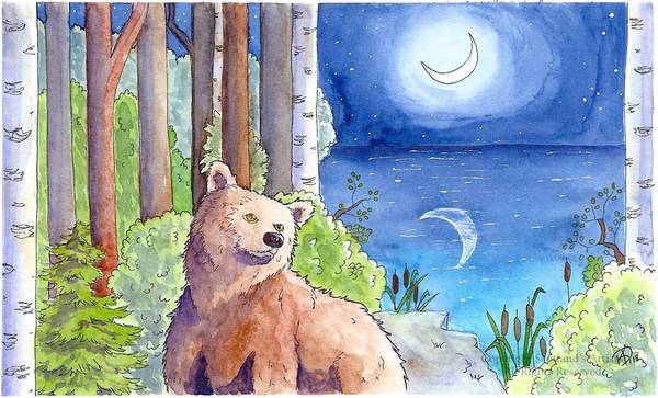 Bear in the Moonlight - Watercolour - A5