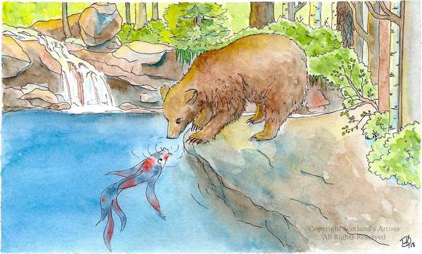 Bear Meets the Fish - Watercolour - A5
