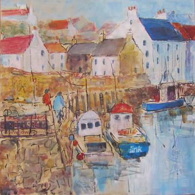 Two Boats, Crail - 30 x 30cm - Mixed Media